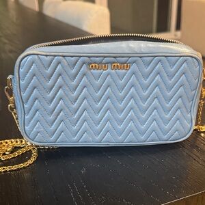 Miu Miu Light Blue Quilted Bag with Gold Chain